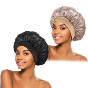 Women Satin Bonnet Solid Color Wide Brim Sleeping Shower Curly Hair Daily Fashion
