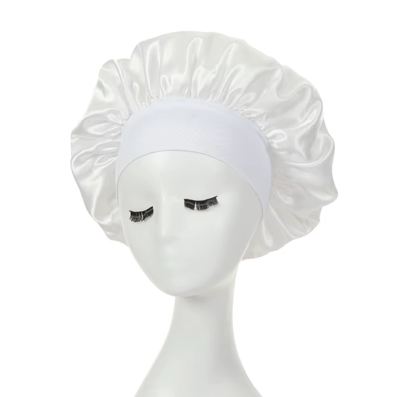 Women Satin Bonnet Solid Color Wide Brim Sleeping Shower Curly Hair Daily Fashion - Image 4